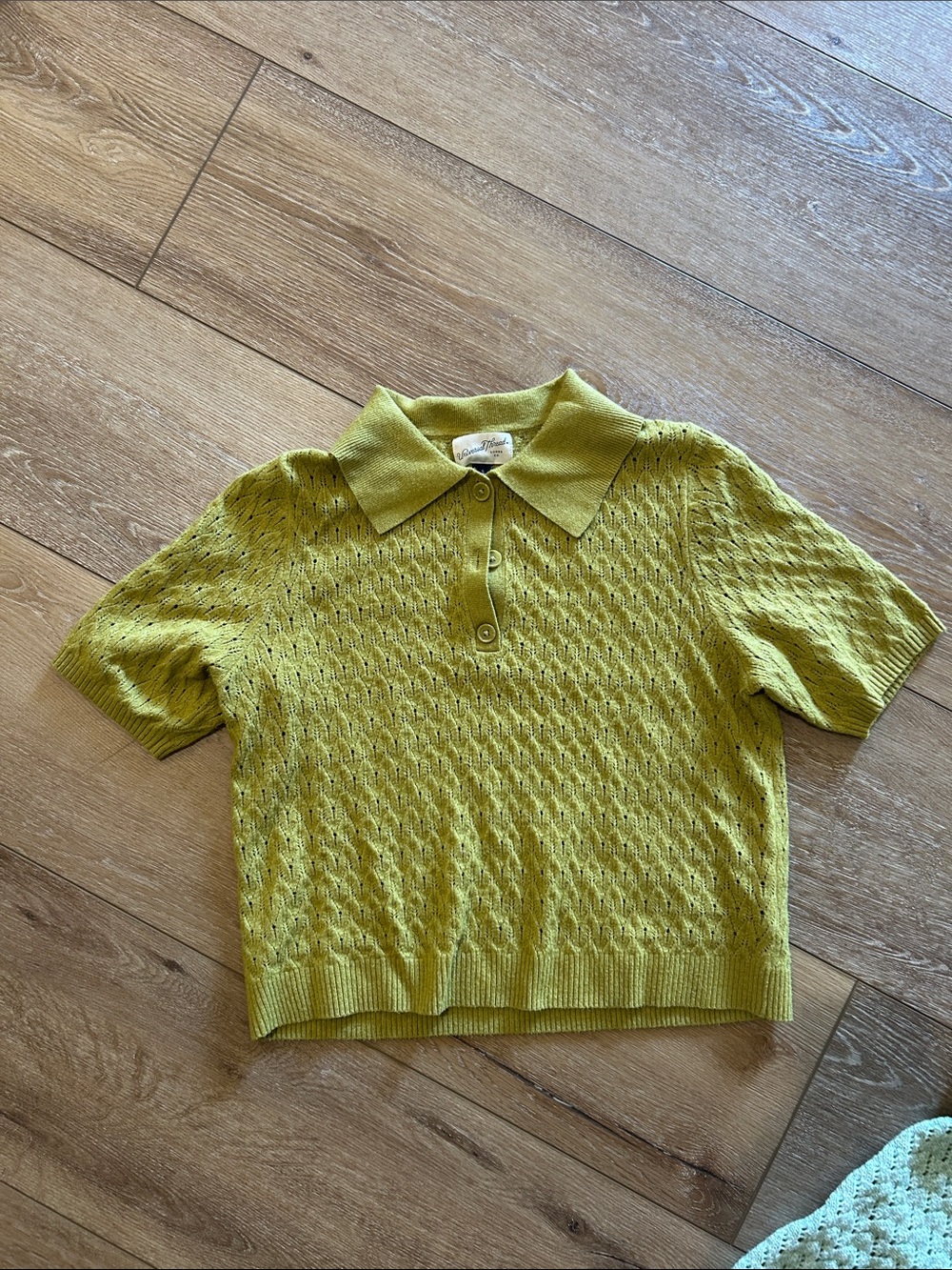 Universal Thread Openwork Polo Knit Top in Yellow-Green